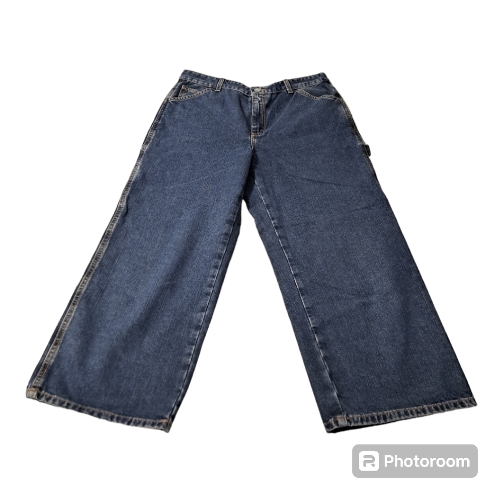 Calvin Klein Cropped Carpenter Jeans Size 10 Dark Stone Wash